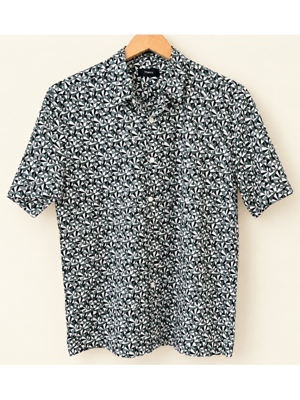 Theory Abstract Print Irving Shirt Small Geometric Button Front Cotton Stretch